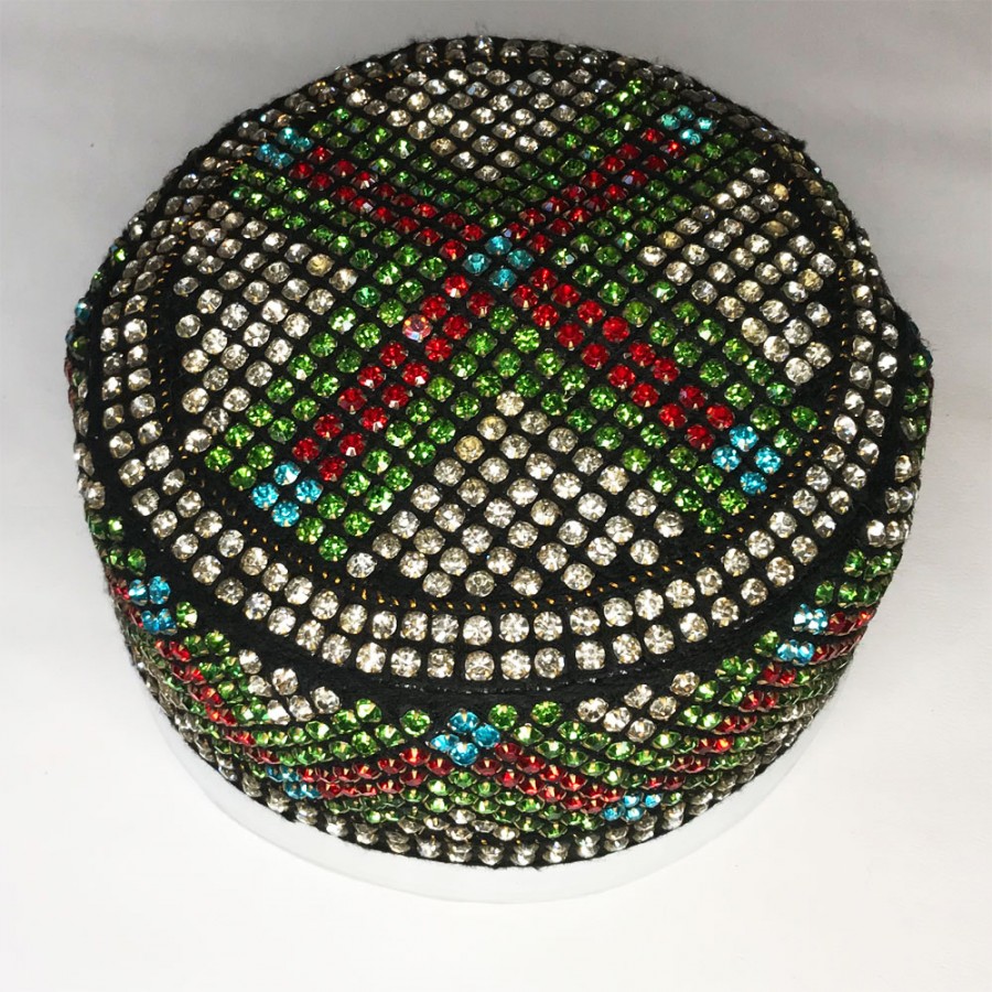 Multi Color Round Full Sindhi Nagina / Zircon Cap or Topi MKC-938